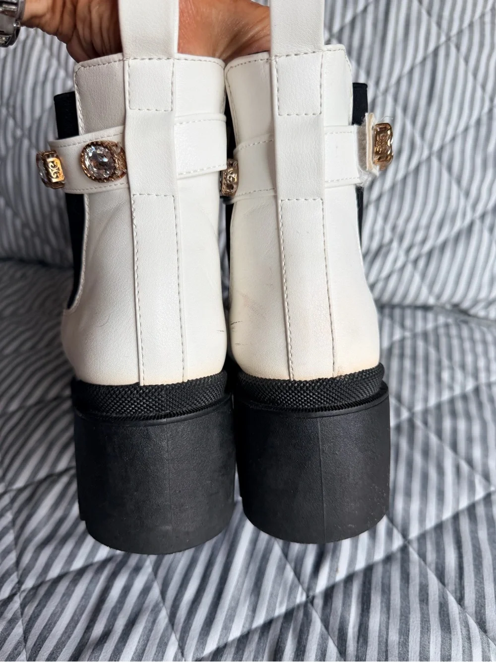 Sugar White Chelsea Ankle Boots with Jeweled Strap
